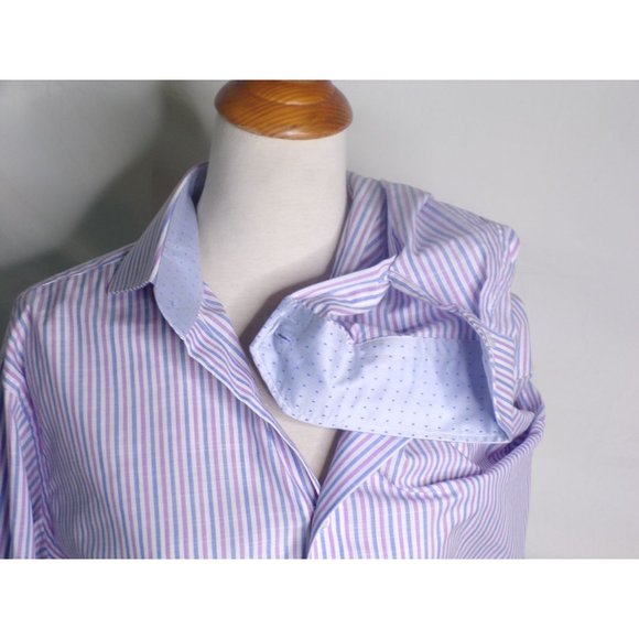 LORENZO UOMO Striped Trim Fit Dress Shirt Blue Purple 17 - 34/35 NEW - Picture 8 of 9